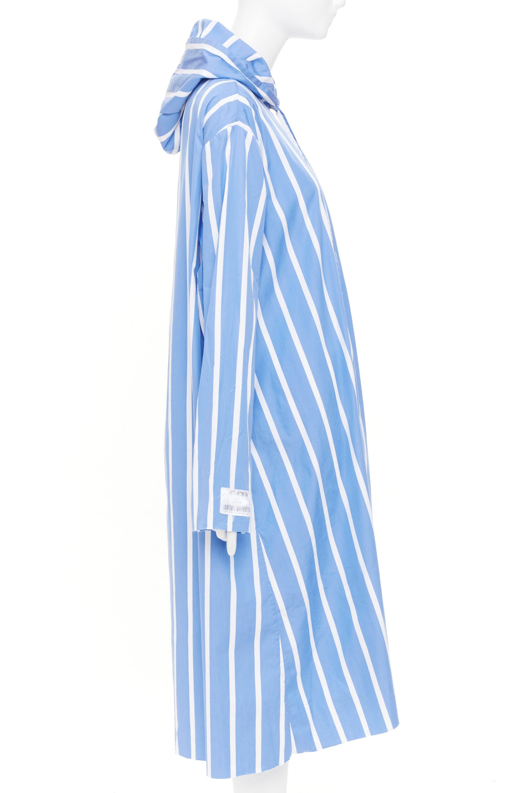 VETEMENTS 2018 blue white stripe oversized hooded cotton poplin poncho dress XS
