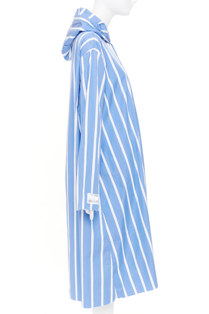 VETEMENTS 2018 blue white stripe oversized hooded cotton poplin poncho dress XS