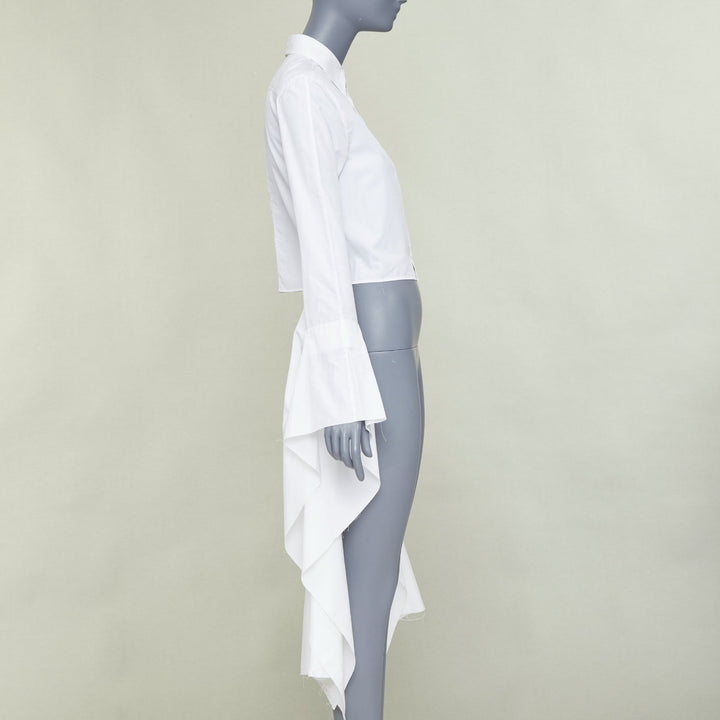 LOEWE white cotton logo button cascade drape sleeves cropped shirt FR36 S
