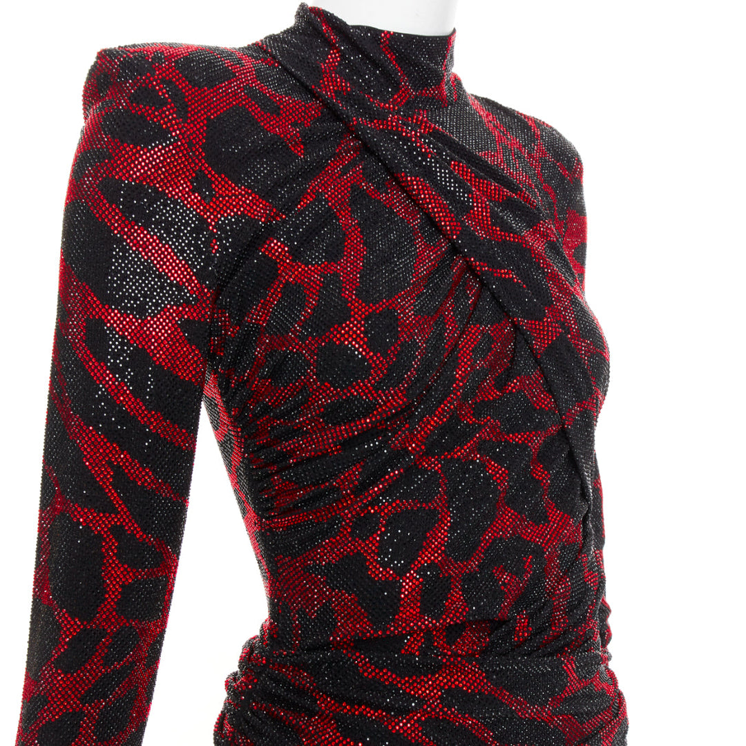ALEXANDRE VAUTHIER red black Giraffe crystal strass encrusted jersey mini dress