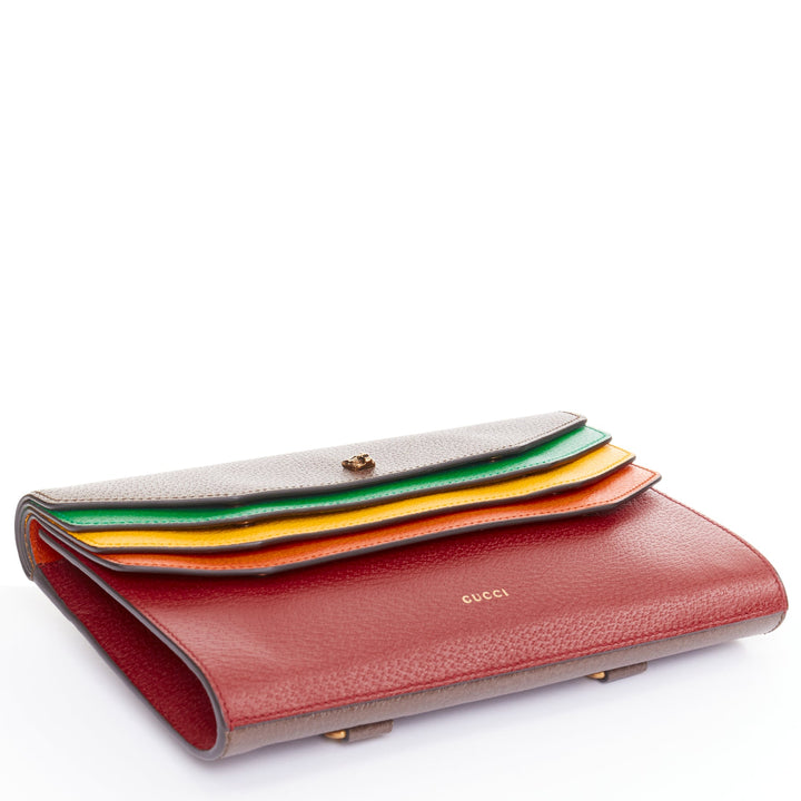 GUCCI 2017 Runway Totem rainbow brown leather flap envelop clutch bag