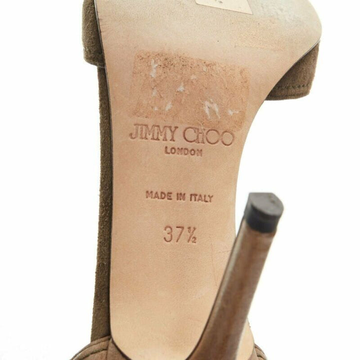 JIMMY CHOO dark green brown suede multi-chain ankle strap heel sandals EU37.5