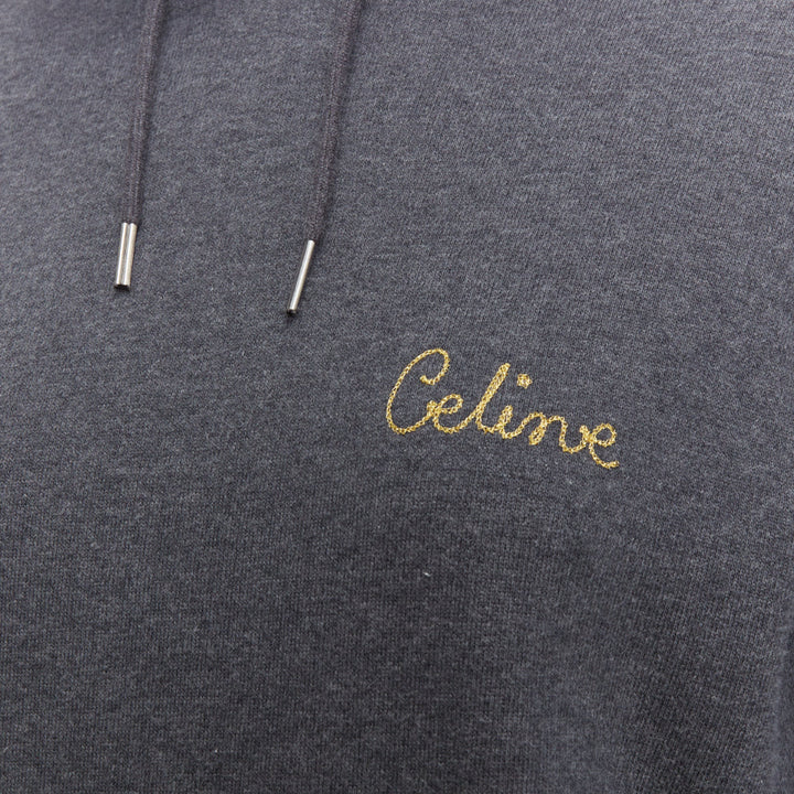 CELINE Hedi Slimane grey 100% cotton gold lurex embroidery hoodie sweatshirt L