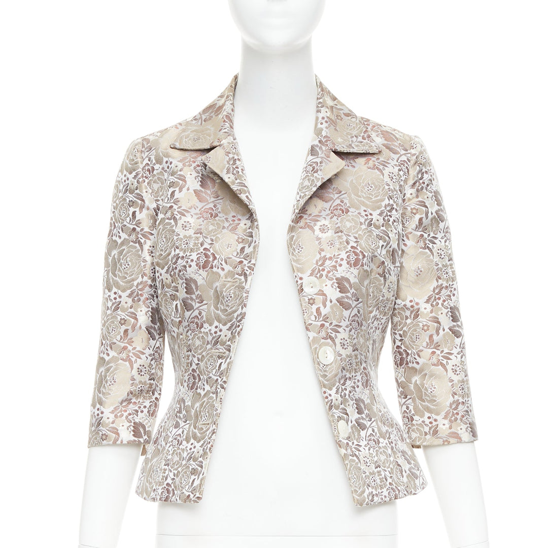 DOLCE GABBANA Vintage 1990s floral jacquard cropped blazer jacket IT38 XS