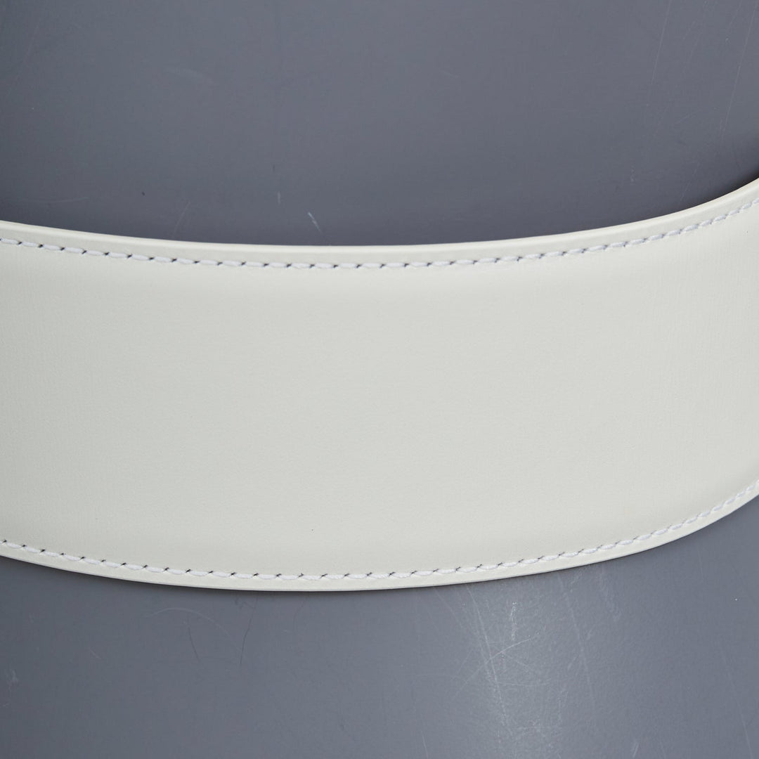 ALAIA 2021 white smooth leather oversized covered buckle waist wide belt 65cm