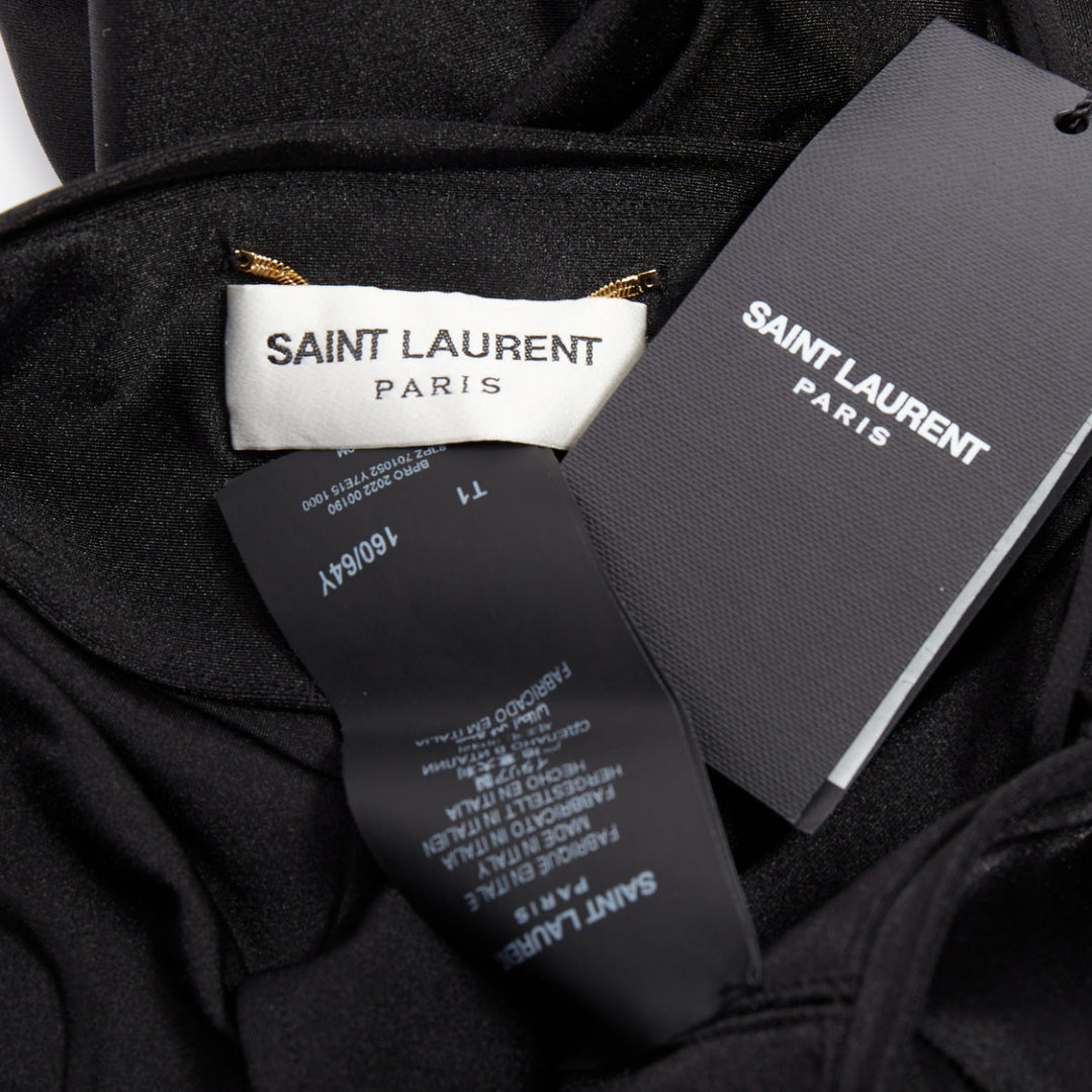 SAINT LAURENT 2022 Runway black gold metal brooch halter cutout jumpsuit Sz.1 XS