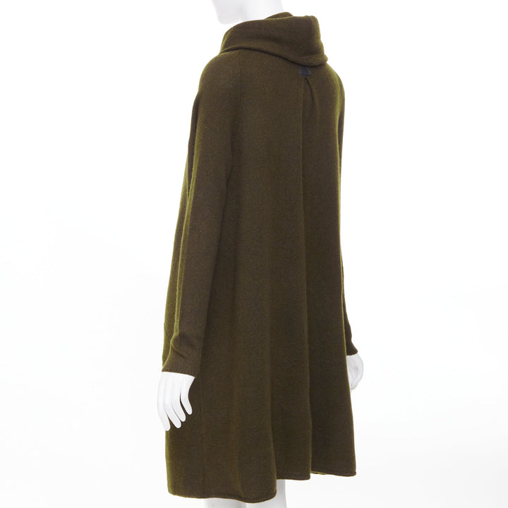 VINCE dark green yak wool blend hooded asymmetric cardigan coat XXS