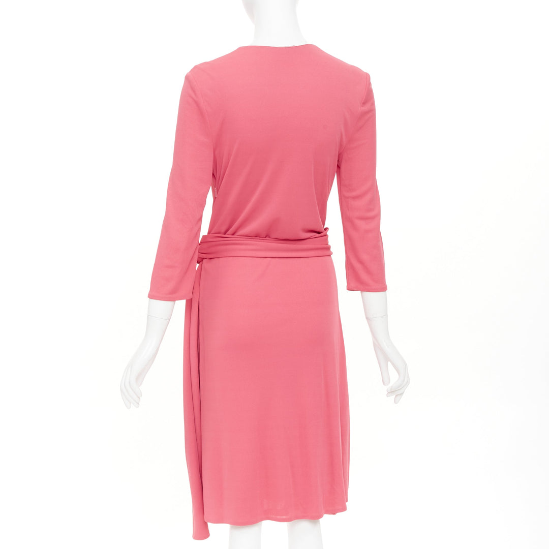 GUCCI 2007 pink viscose gold link buckle asymmetric drape wrapped midi dress M