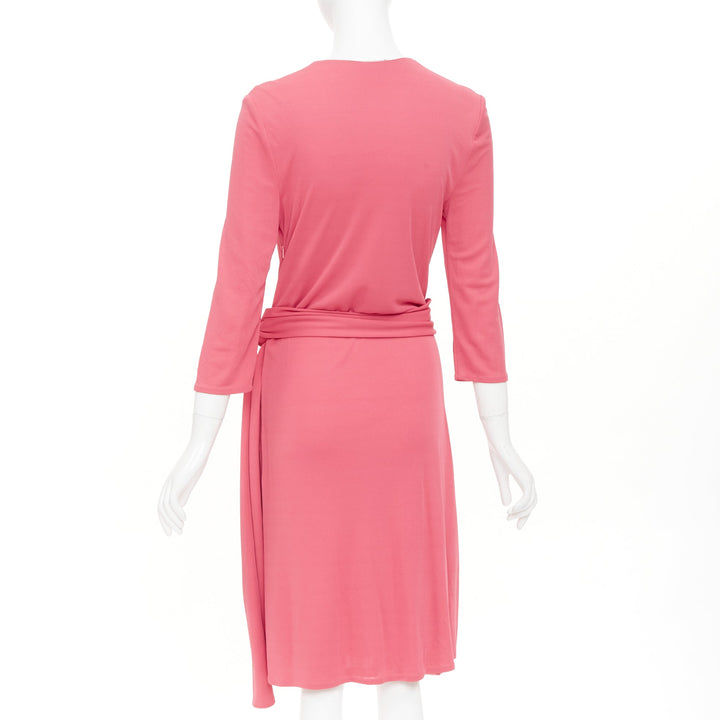 GUCCI 2007 pink viscose gold link buckle asymmetric drape wrapped midi dress M