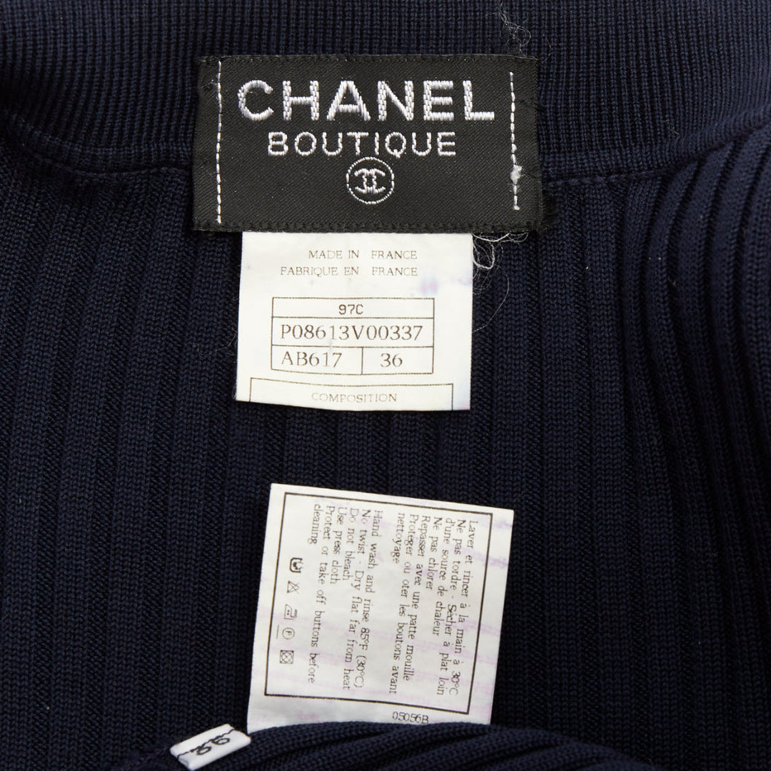 CHANEL 1997 Vintage navy cc logo button pocket collared polo knitwear top FR36 S