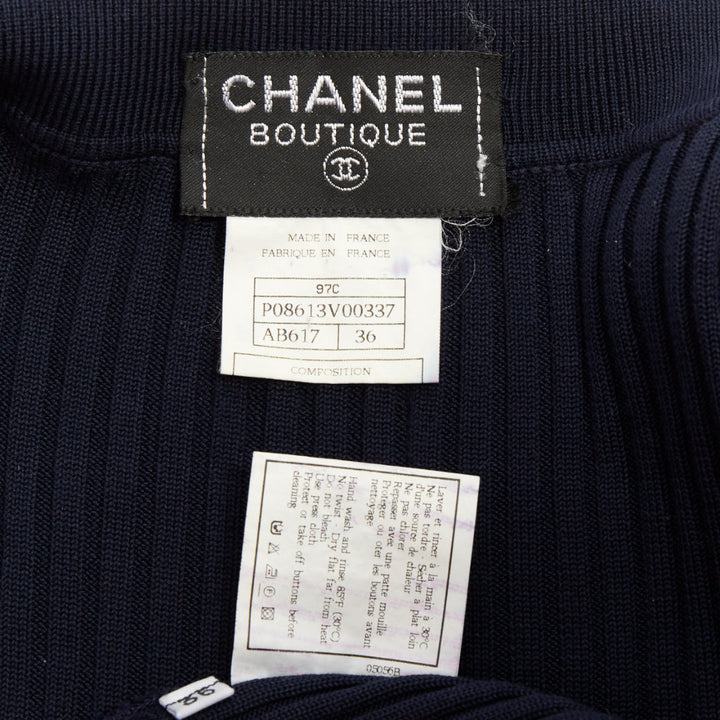 CHANEL 1997 Vintage navy cc logo button pocket collared polo knitwear top FR36 S