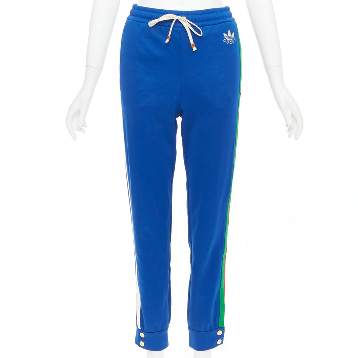GUCCI ADIDAS 2022 blue white logo web 3 stripe trim track sweat pants XS