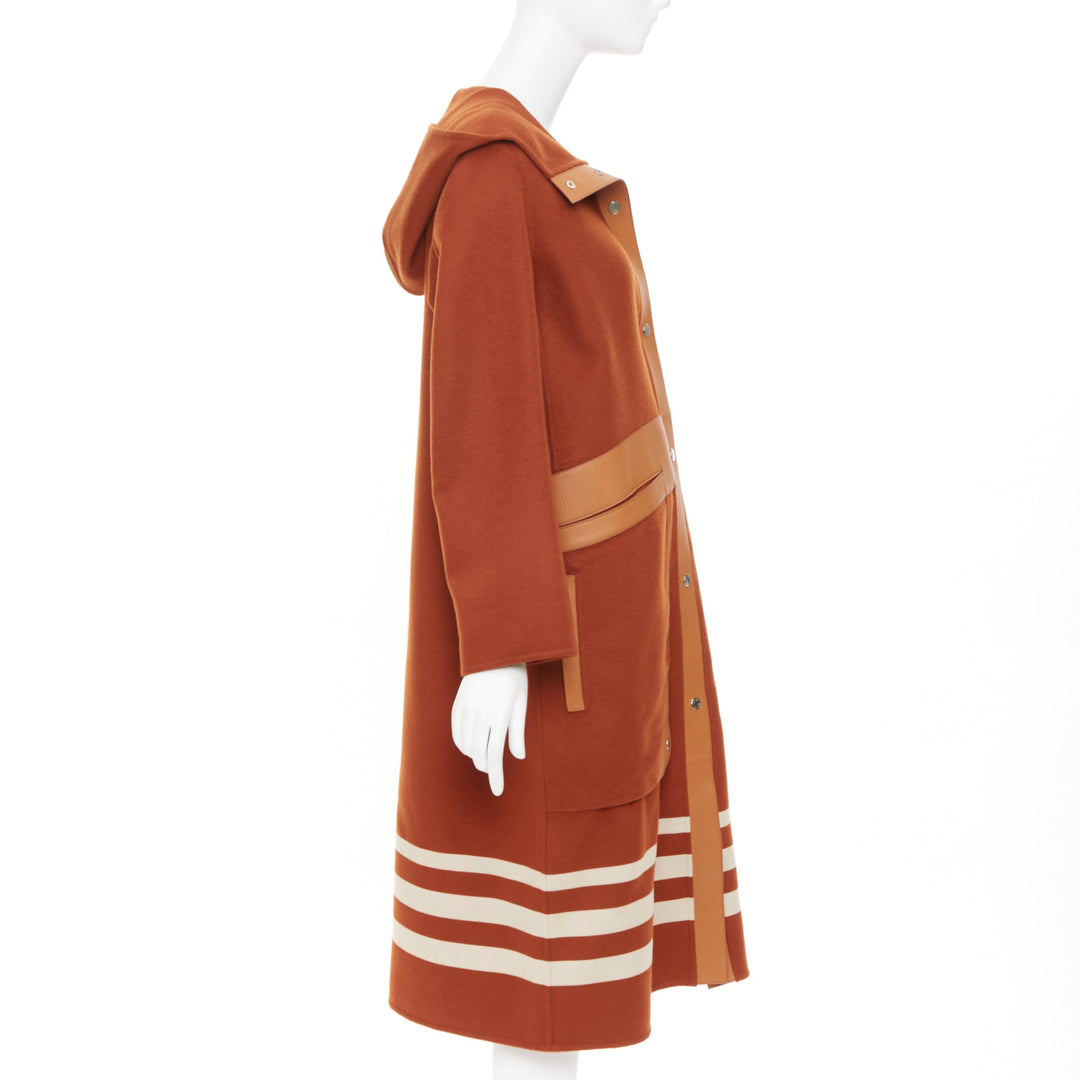 HERMES 2019 Runway Rocabar lambskin double face cashmere striped coat FR34 XS