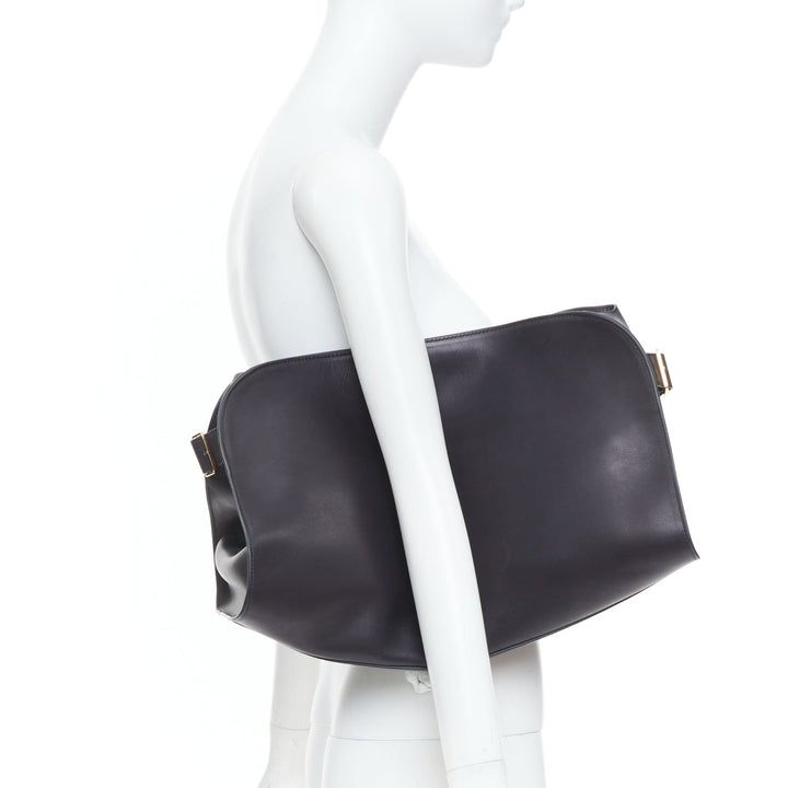 THE ROW 2024 Margaux East West Clutch black saddle leather handbag