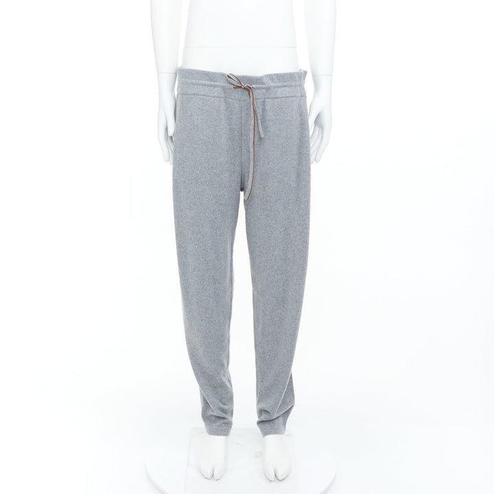 LORO PIANA Baby Merano Cashmere light gray melange knit drawstring joggers XXL