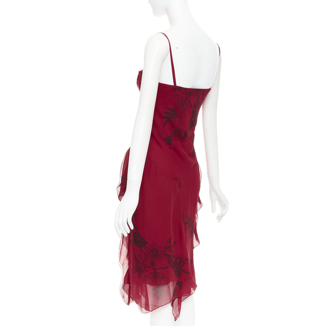 CHRISTIAN DIOR 2006 John Galliano Vintage Runway red silk floral dress FR34 XS