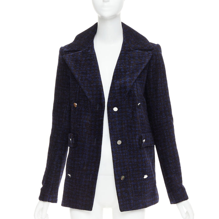 THE ROW 2018 black blue textured velvet double breasted coat US2 S