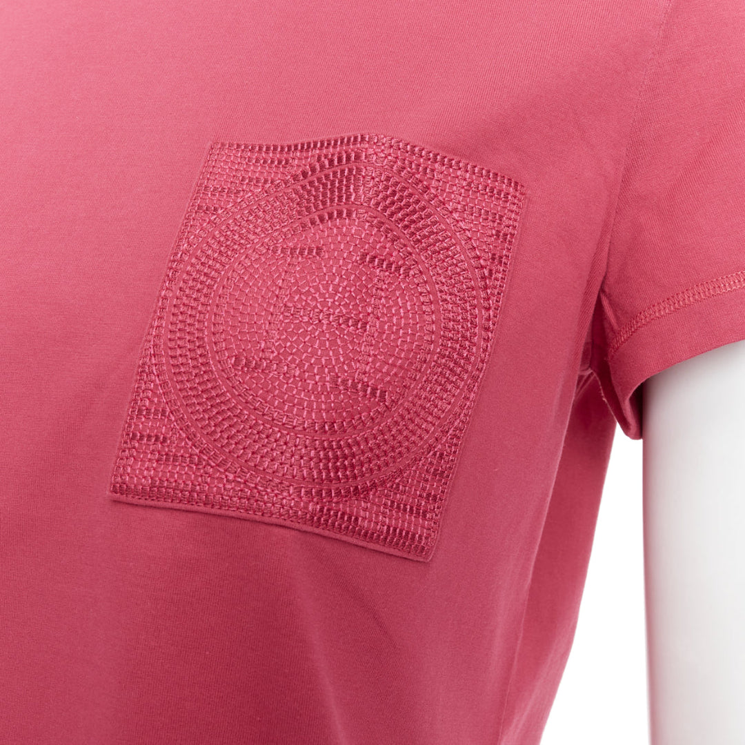 HERMES Embroidered Pocket raspberry pink H motif tshirt FR38 M