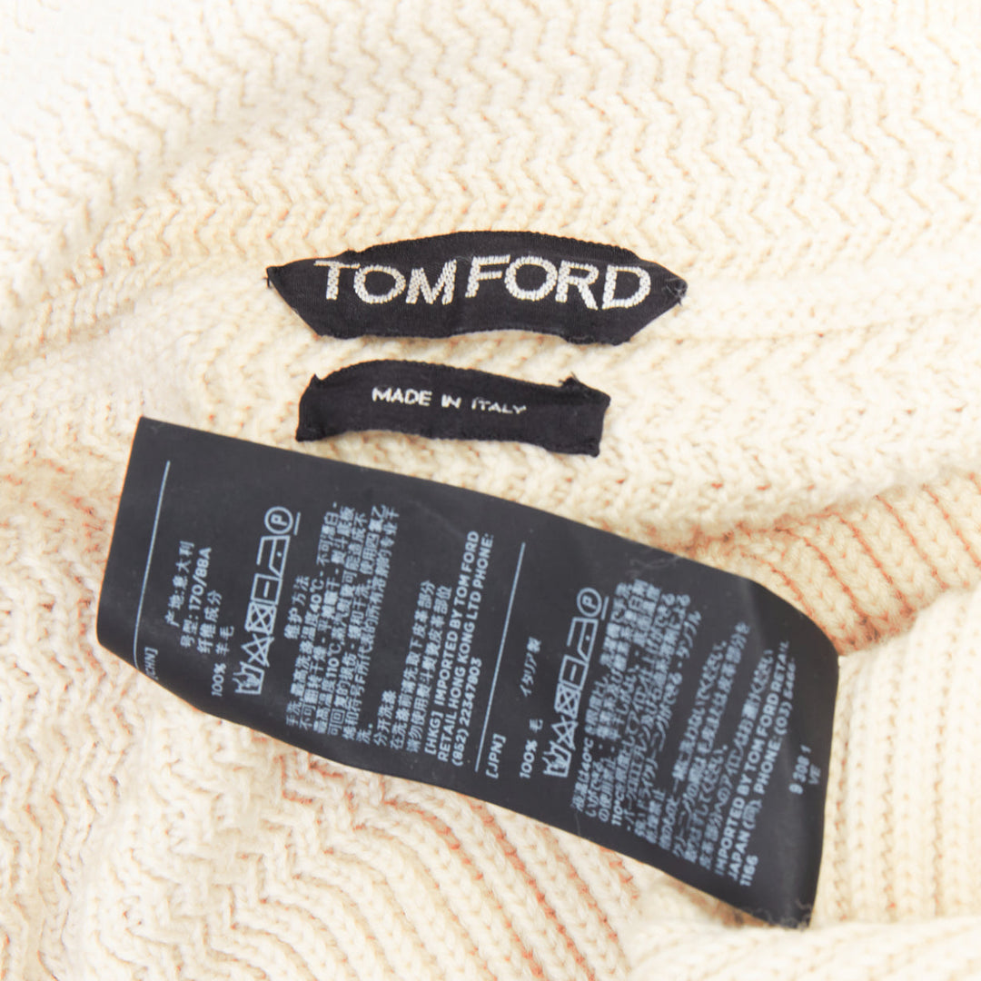 TOM FORD cream 100% wool ribbed shawl collar buttoned cardigan IT46 S