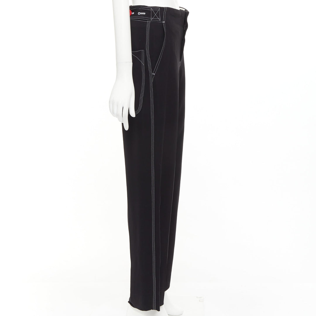 CELINE Phoebe Philo black white overstitch red button wide pants FR34 XS