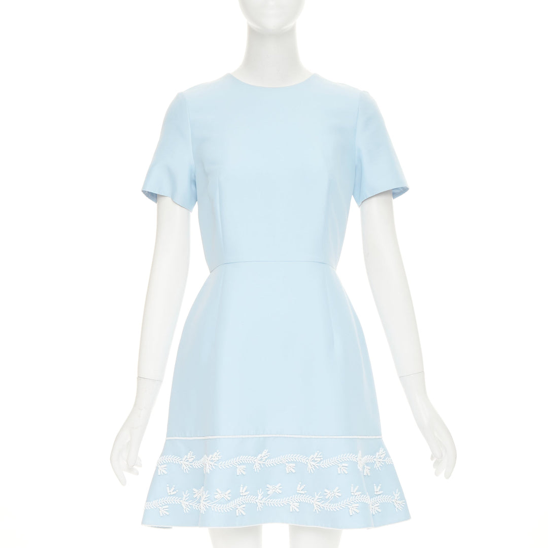 CHRISTIAN DIOR Beaded Hem light blue cotton silk fit flare dress FR38 – JHROP