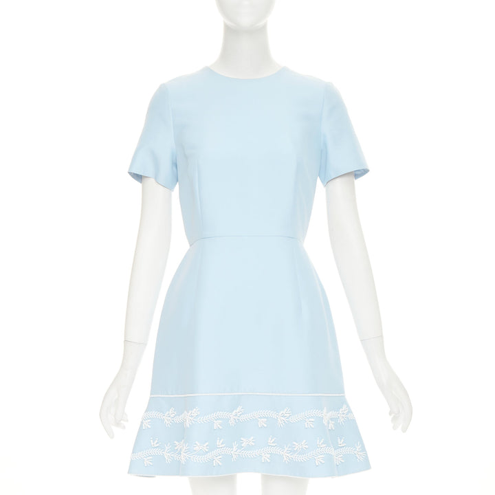 CHRISTIAN DIOR Beaded Hem light blue cotton silk fit flare dress FR38 M