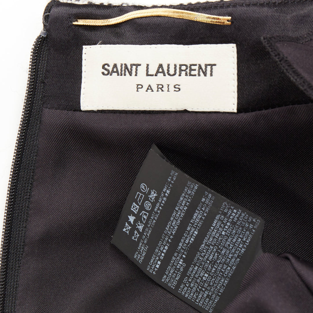 SAINT LAURENT 2013 grey boucle wool tweed silk padded shoulder dress FR36 S