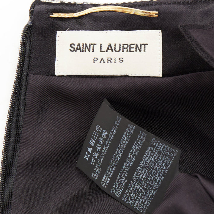 SAINT LAURENT 2013 grey boucle wool tweed silk padded shoulder dress FR36 S