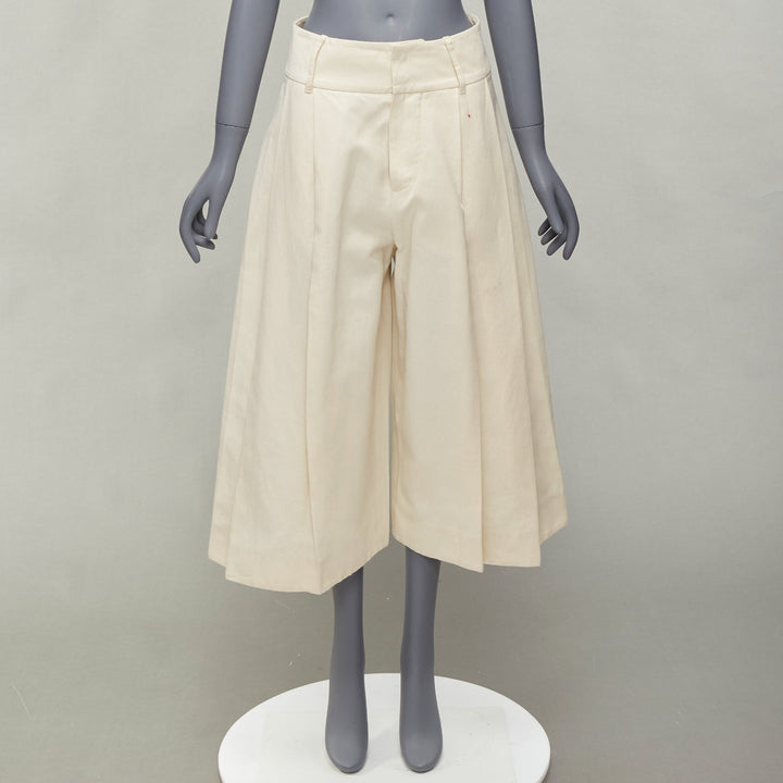 MARNI beige cotton linen canvas mid waist pleated wide leg culottes IT38 XS