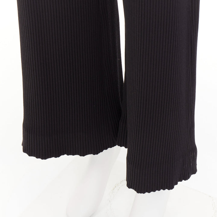 BALENCIAGA 2022 black viscose blend ribbed high waisted wide crop pants FR36 S