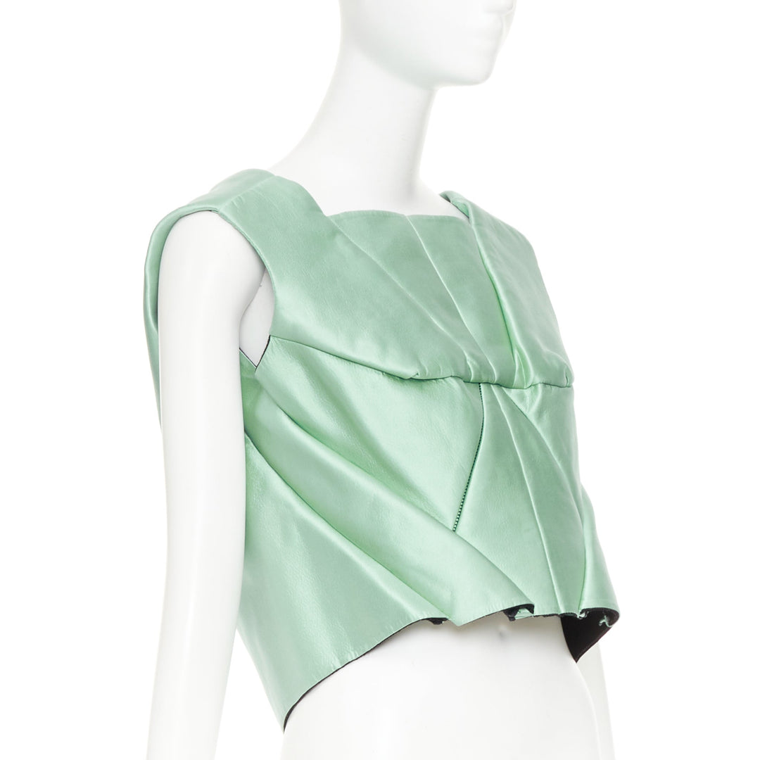 rare BALENCIAGA 2007 teal green silk sunburst panelled architectural top FR38 M