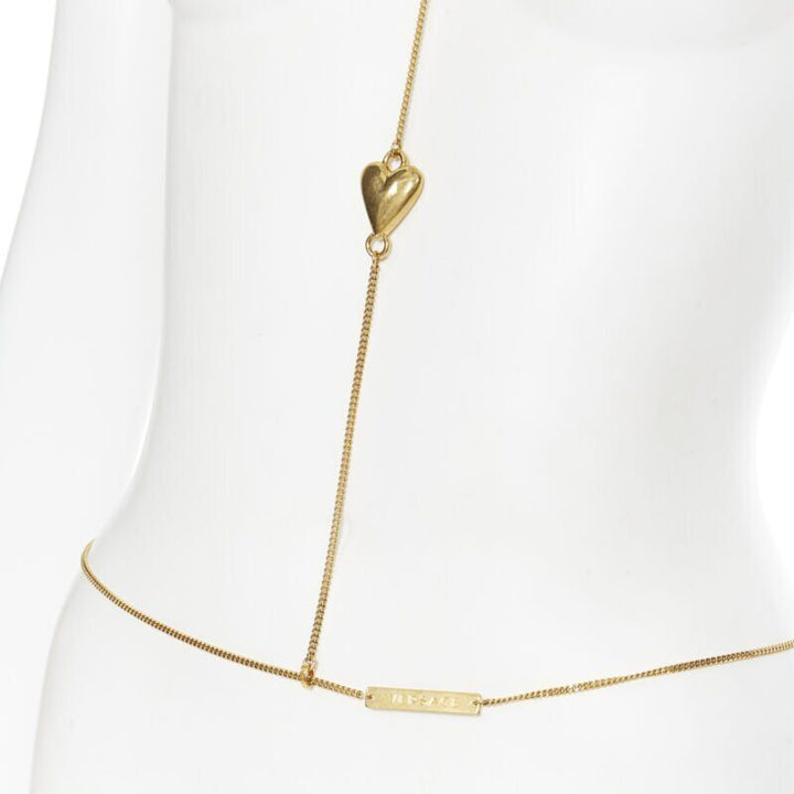 VERSACE DV Virtus Love Heart logo plate Medusa gold-tone bodychain necklace