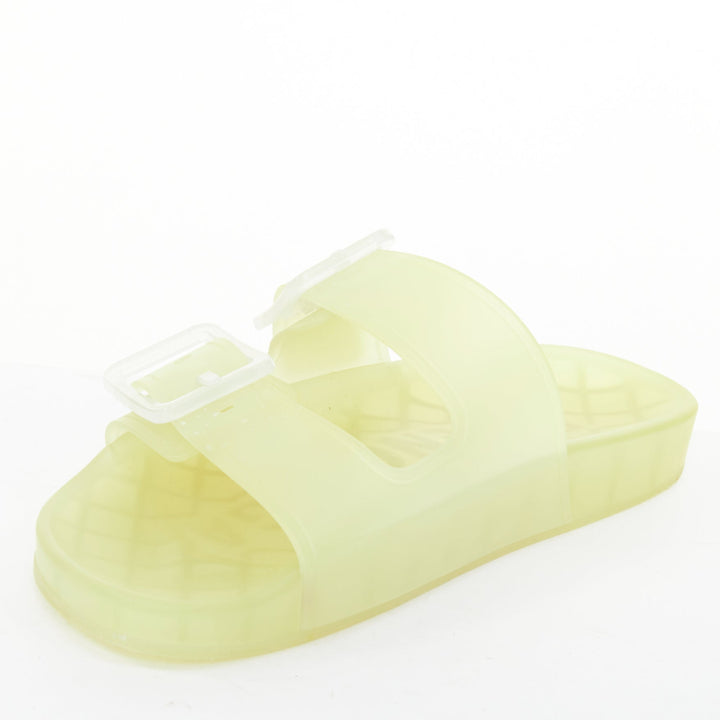 BALENCIAGA 2021 Mallorca transparent yellow rubber dual buckle slide sandal EU38