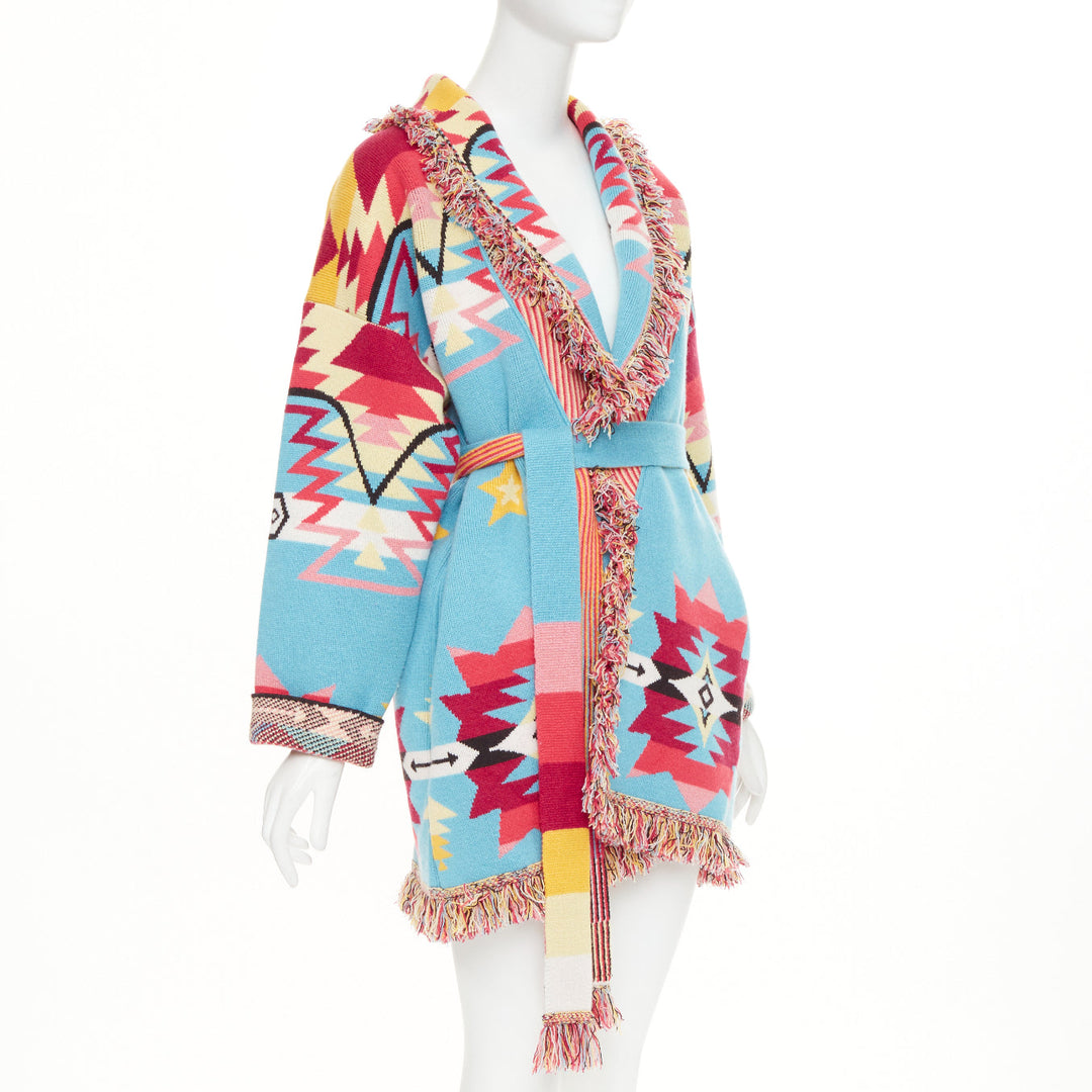 ALANUI 2021 Icon geometric Southwestern jacquard fringe cashmere cardigan coat M