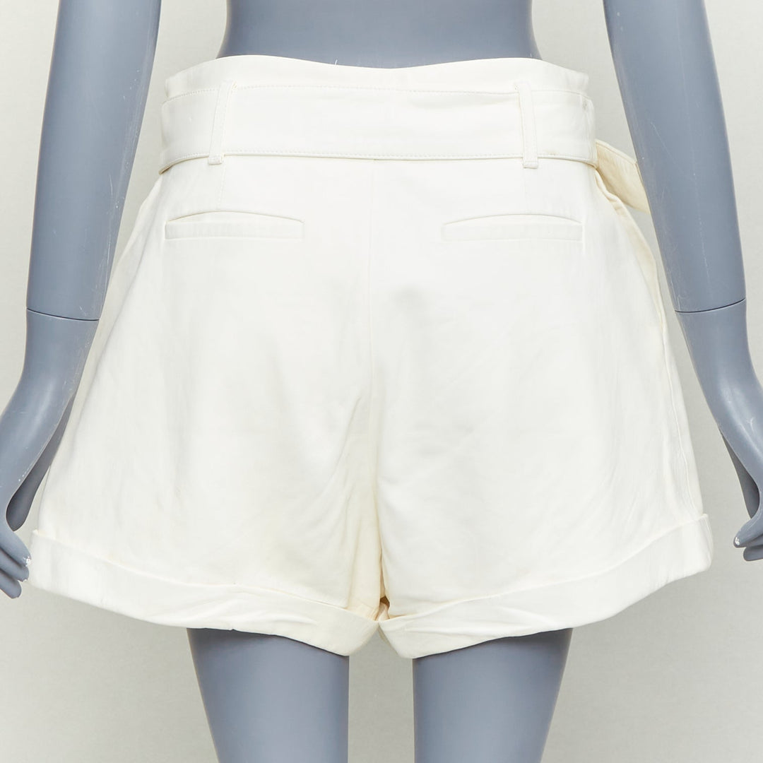 FRAME butter cream lamb leather high waisted belted paperbag shorts 27"