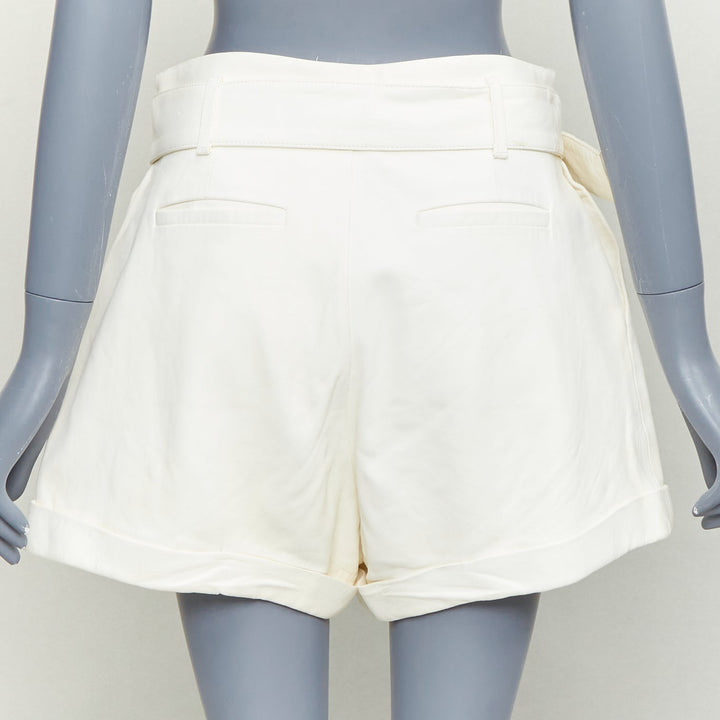 FRAME butter cream lamb leather high waisted belted paperbag shorts 27"