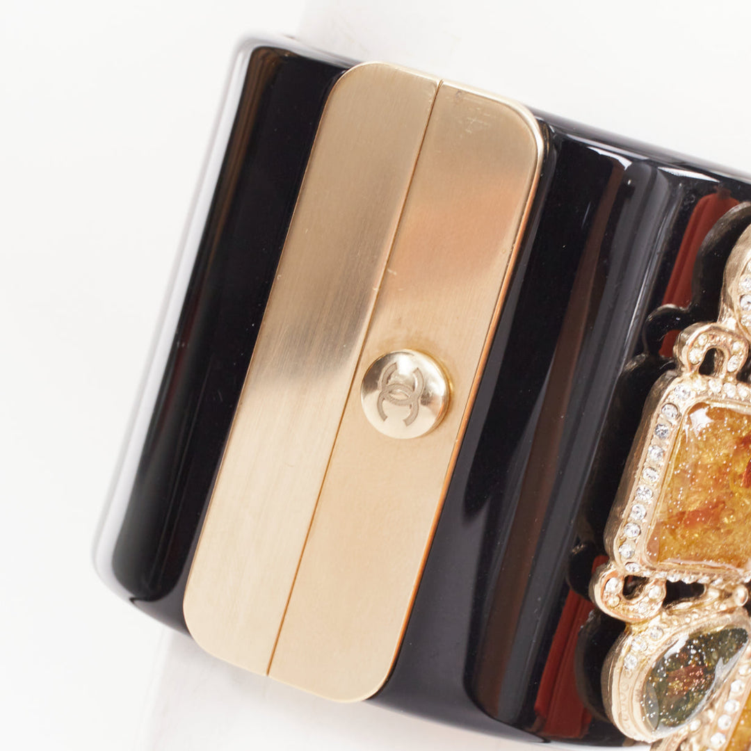 CHANEL B12A Byzantine Cross Gripoix black gold resin clamper cuff bangle