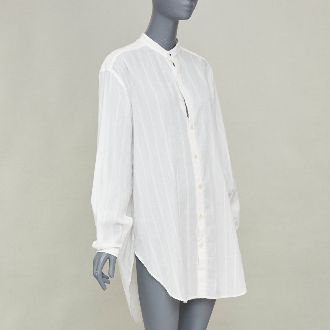 SAINT LAURENT 2017 crinkled striped tonal white cotton long tunic shirt FR38 M