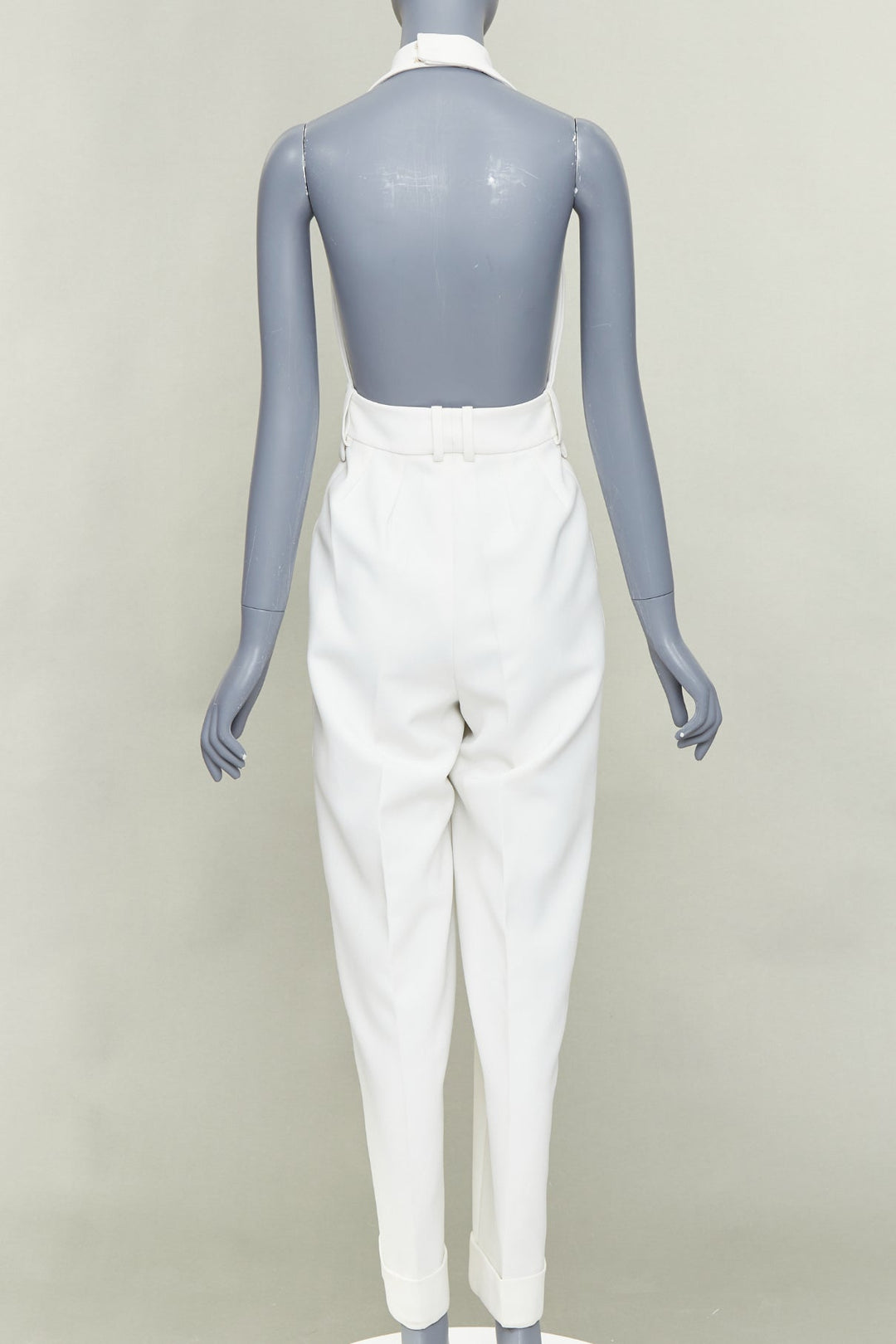 ALEXANDRE VAUTHIER COUTURE off white crepe halter neck waistcoat jumpsuit