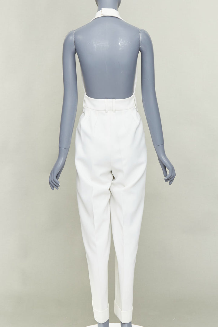 ALEXANDRE VAUTHIER COUTURE off white crepe halter neck waistcoat jumpsuit