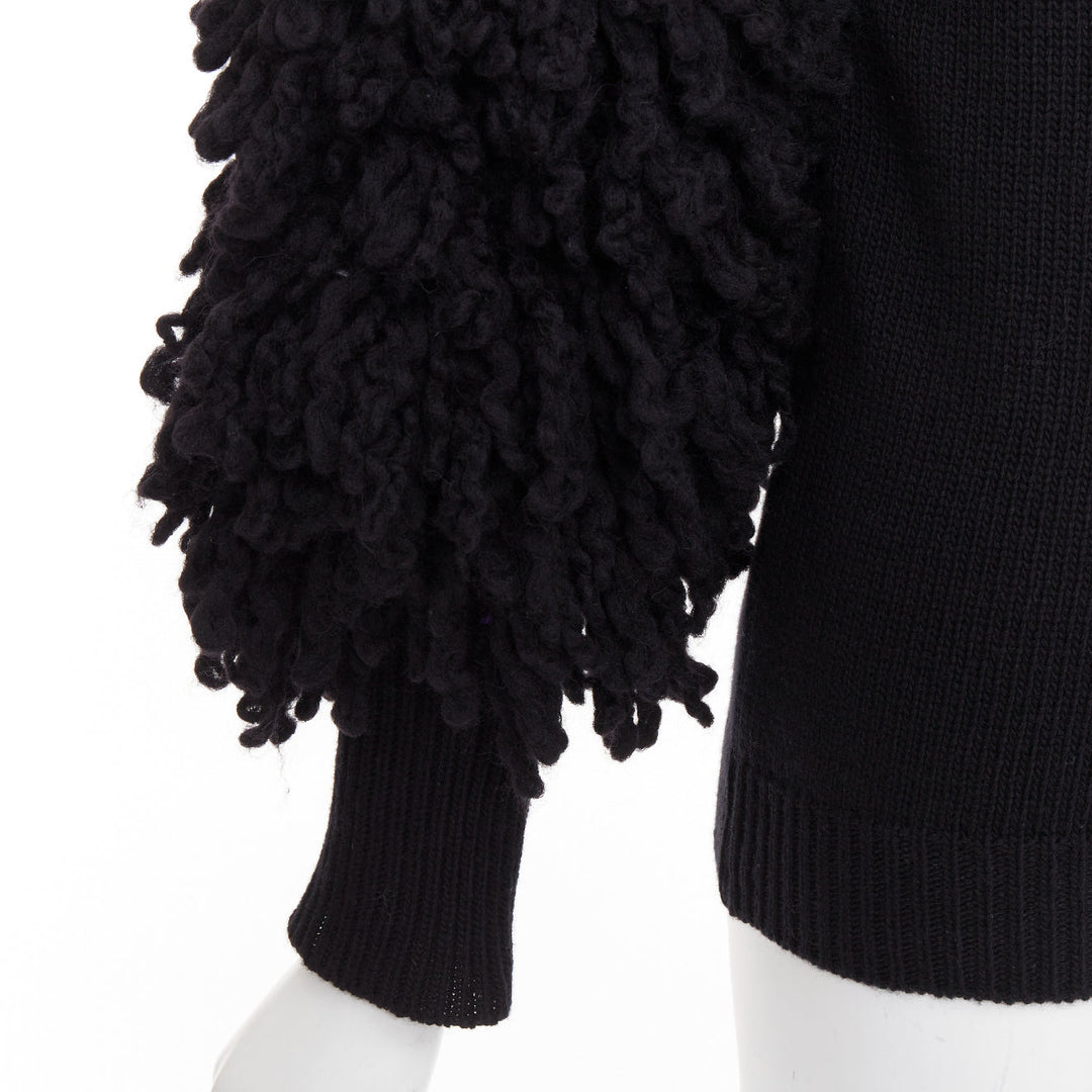 VALENTINO 2024 black virgin wool boucle yarn sleeves turtleneck sweater S