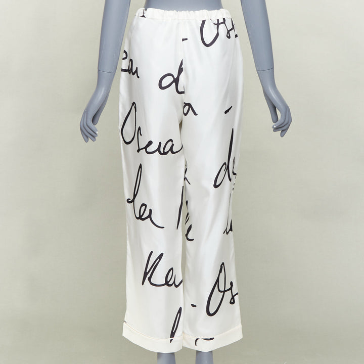 OSCAR DE LA RENTA 2021 100% silk white black graffiti tapered pants XS