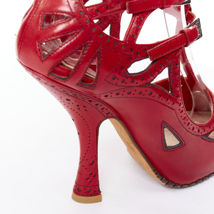 CHRISTIAN DIOR John Galliano Vintage red caged T-strap pump heels EU37