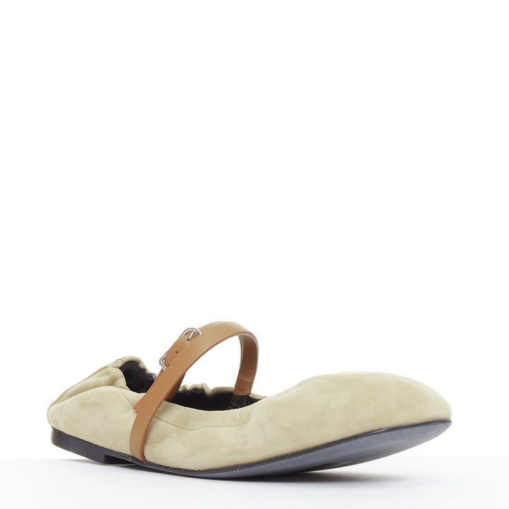 HERMES 2024 Jolly brown suede goatskin brown straps Maryjane ballet flats EU36.5