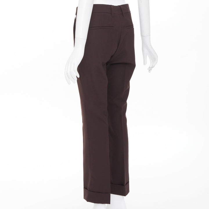 GIVENCHY brown wool blend silver zipper pockets cropped cuffed pants FR46 S