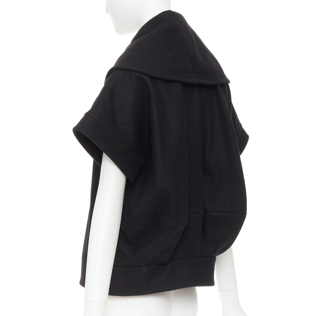 STELLA MCCARTNEY 2005 black wool cashmere wide collar woven buttons coat IT40 S