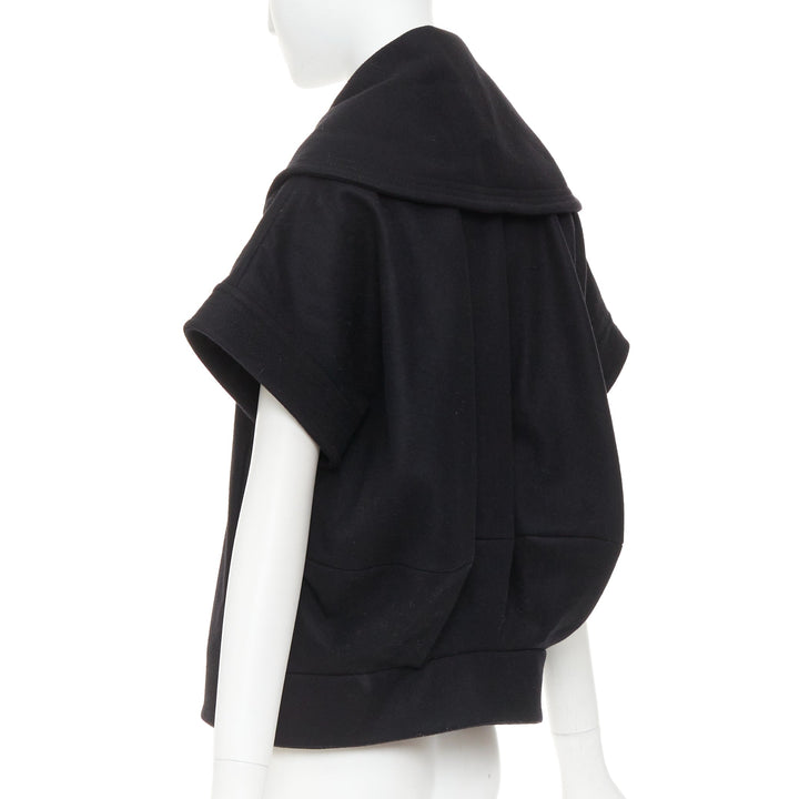 STELLA MCCARTNEY 2005 black wool cashmere wide collar woven buttons coat IT40 S