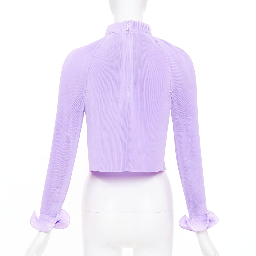 TIBI plisse lilac high neck pleated sleeve cropped cocktail top XS