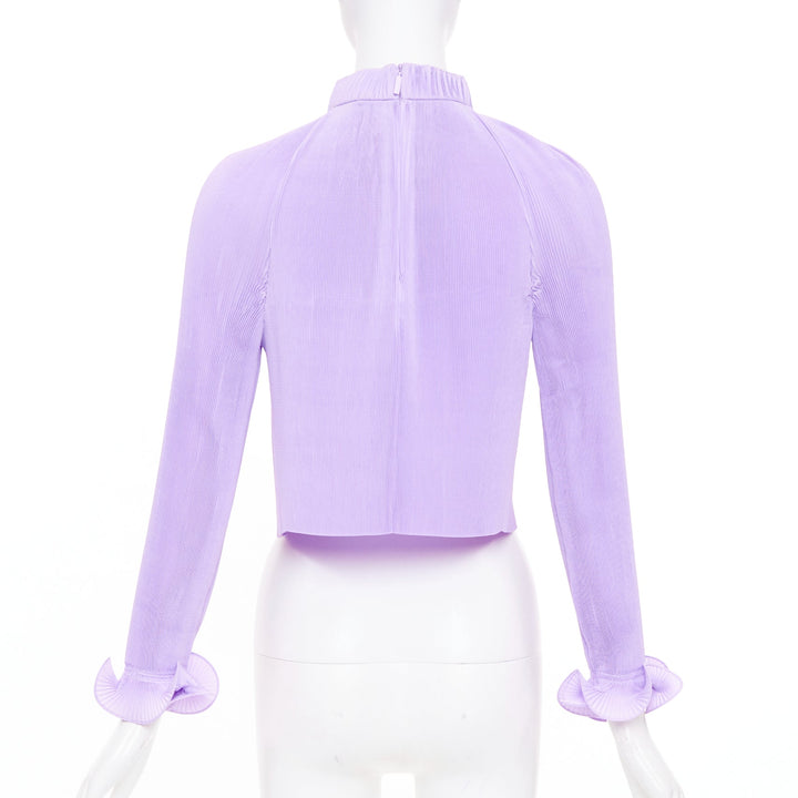TIBI plisse lilac high neck pleated sleeve cropped cocktail top XS