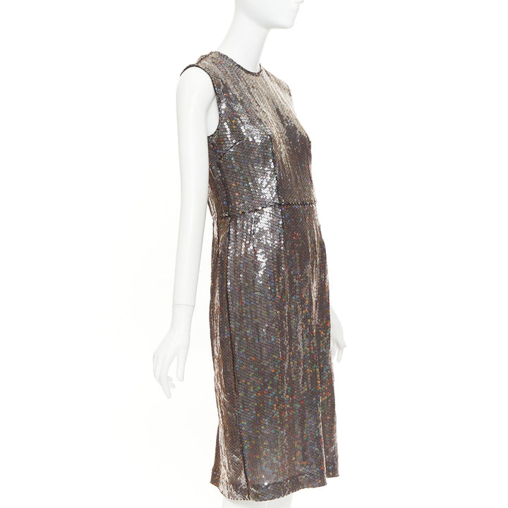 COMME DES GARCONS 1999 iridescent grey allover sequin sleeveless sheath dress S